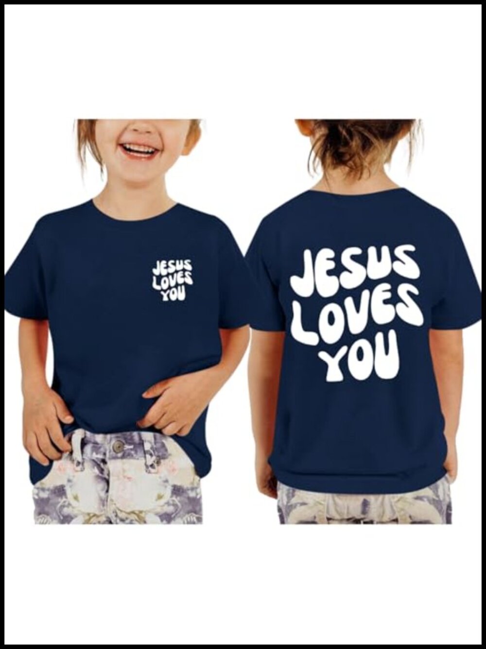 Girls Jesus Loves You Christian Graphic Tee Short Sleeve Cotton T-Shirt